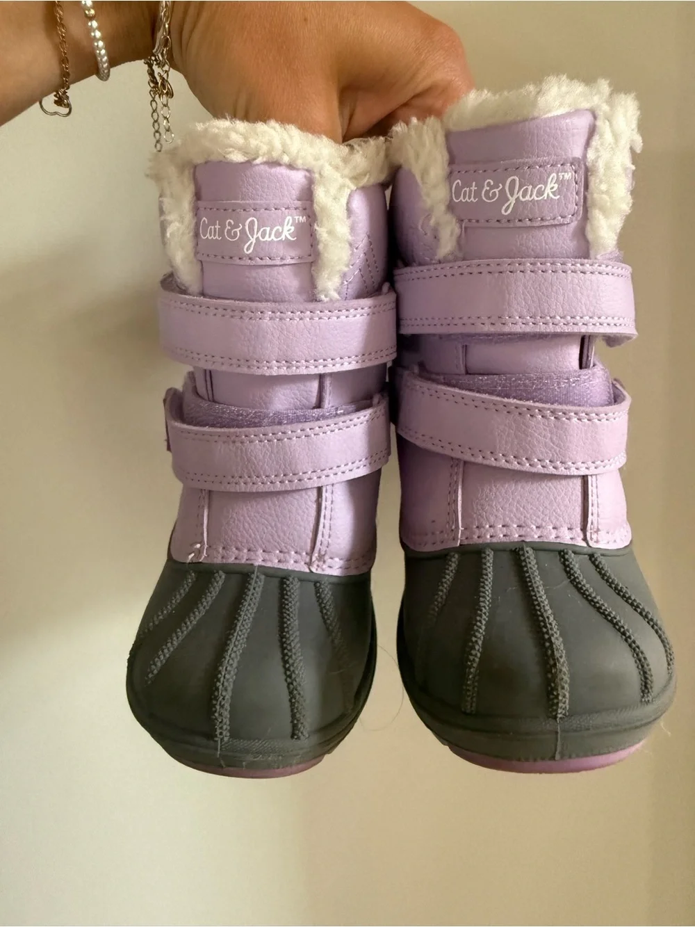 Cat & Jack Lavender and Black Faux-Fur Strap Winter Boots